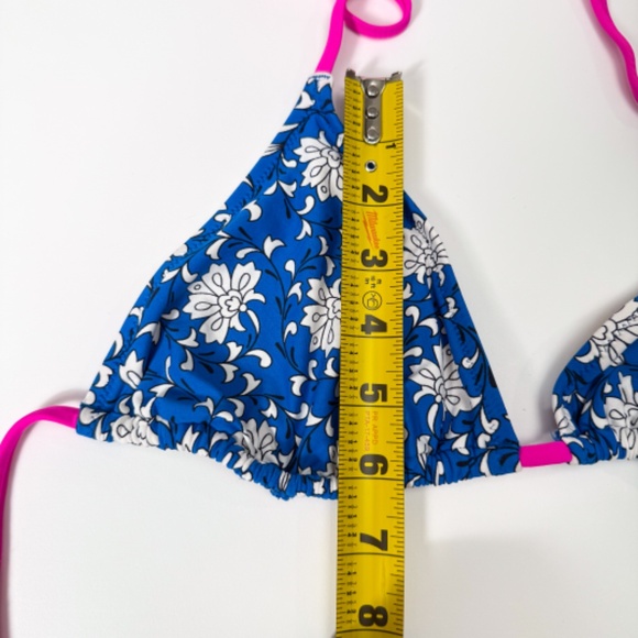 πΊ J.Crew Blue Floral Neon Pink Bikini Swimsuit Size S/M Tie Bottom Retail: $150 - Picture 16 of 16